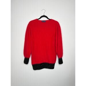 Vintage Escada Angora Sequin Sweater Red Black EU 36